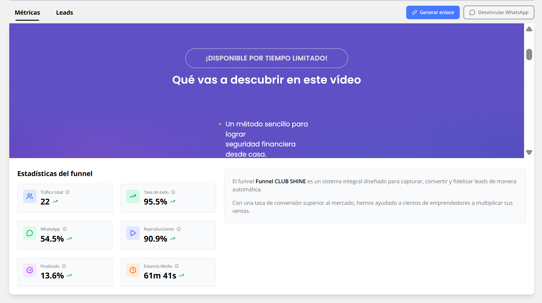Métricas del funnel en tiempo real